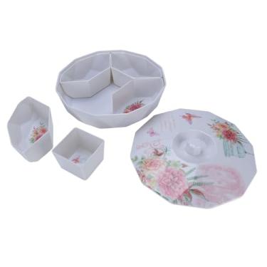 Imagem de Cffuvros Caixa de Lanches com Tampa, 5 Compartimento de Armazenamento de Alimentos, Caixa de Organizador Rotativa de Lanches de Plástico Redonda, Recipiente de Armazenamento (Estilo 3)