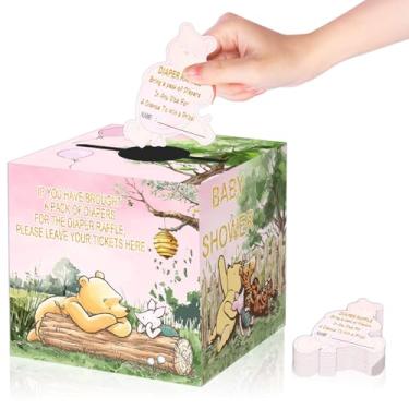 Imagem de 50 peças de decorações reveladoras de gênero Ursinho Pooh - Caixa de cartão de sorteio de fraldas para chá de bebê - Caixa de cartão de chá de bebê, decorações de festa, suprimentos de decorações de