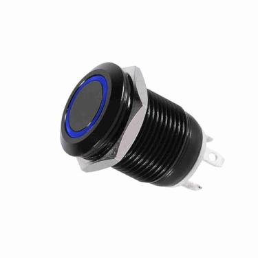 Imagem de Estink Interruptor de Botão de Led de 12 Mm Tipo Momentâneo Black Metal IP67 para Painel de Controle Marine de Boat Boat (BLUE)