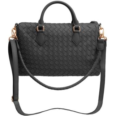 Imagem de Bolsa feminina de tecido, bolsa de ombro, alça transversal, bolsa Hobo, couro vegano, viagem, zíper leve, Cinza escuro, Medium Large