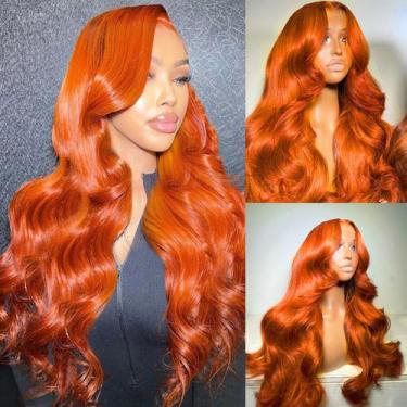 Imagem de Perucas frontais de renda soeyrkke Ginger Orange Body Wave 30"