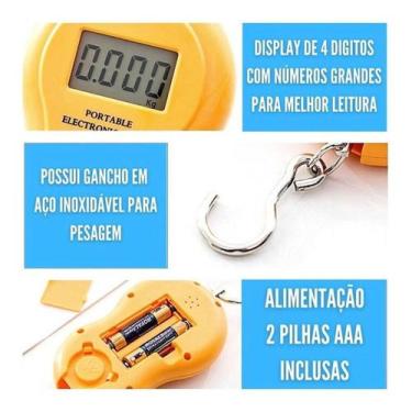 Imagem de Balança Portátil Digital Gancho Mão Mala Bolsa Pesca Peixe Suporta 50k
