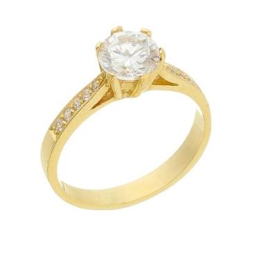 Imagem de Anel Solitário Noivado Ouro 18 Kl Cravejado ( M 02 ) - Juniorjoiaspira