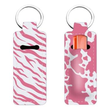 Imagem de FREEBLOSS 2 peças de suporte de batom para mulheres, porta-chapstick fofo, chaveiro com estampa de leopardo, protetor labial rosa 4 x 9 cm