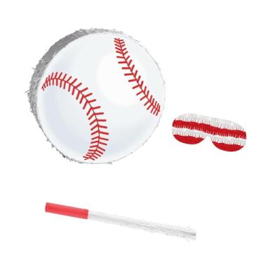 Imagem de KiBcsLic Pinhata de beisebol, softball, papel, pinhata infantil, brincadeira interna e externa, festa temática esportiva com venda e taco, bolas esportivas,