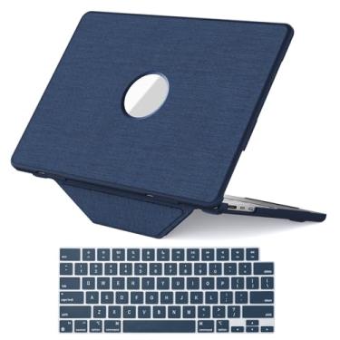 Imagem de Gylint Capa protetora dobrável compatível com MacBook Air 13,5 polegadas 2025 2024 2022, capa rígida e capa de teclado de cor correspondente para M4 M3 M2 A3240, A3113, A2681 azul-marinho