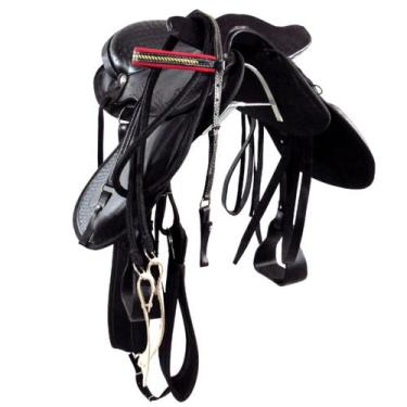 Imagem de Sela de Cavalo com Cabeça IENE Preta 16 Polegadas Inox Cavalgada Passe