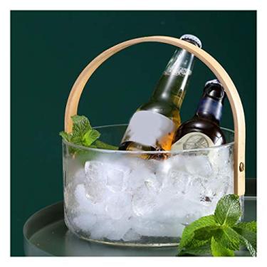 Imagem de balde de gelo para festas Balde de gelo de vidro com alça doméstica grande capacidade de armazenamento de frutas balde bar champanhe coquetel balde de gelo criativo recipiente de gelo balde de vinho