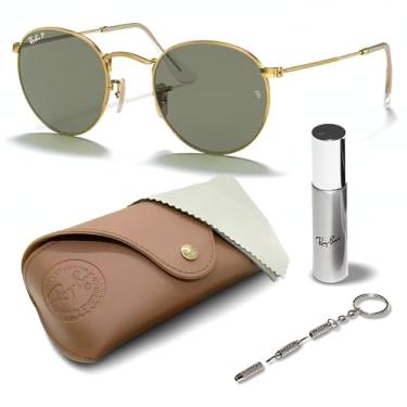 Imagem de Ray-Ban RB3447 Óculos de sol redondos polarizados metálicos com kit de óculos – protetores de nariz ajustáveis – Óculos de sol retrô formais e casuais ideais, Dourado (001/58 | 50 mm) polarizado, 50