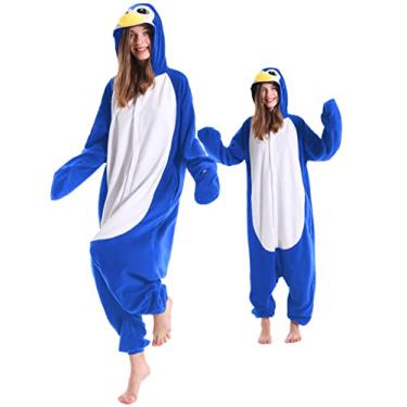 Imagem de Pijama adulto pinguim uma peça Halloween Natal cosplay pinguim fantasia animal roupa de dormir para mulheres homens, Pinguim azul, G