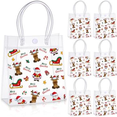 Imagem de Sweetude 24 sacos de presente de PVC com alças 14 × 19 × 7,8 cm sacolas reutilizáveis transparentes para festa (Papai Noel rena Natal)