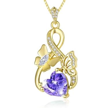 Imagem de AulanRose Colares femininos banhados a ouro 14 k/18K banhado a ouro branco infinito com pingente de coração pedra do mês de nascimento joias femininas delicadas borboleta - presentes de aniversário de
