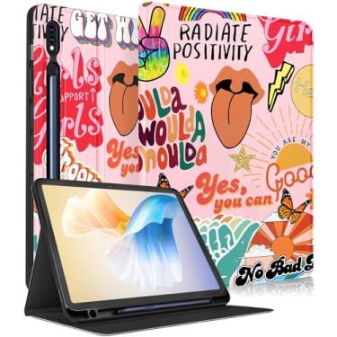 Imagem de Wazzasoft Capa para Samsung Galaxy Tab S9 Plus de 12,4 polegadas 2023 com suporte para lápis, design bonito e moderno, Kawaii, citações exclusivas, capa para tablet