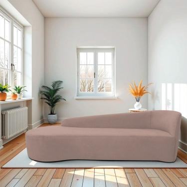 Imagem de Recamier Curvo Orgânico 200cm 3 Lugares Lado Esquerdo para Sala de Estar em Linho Paris Rose