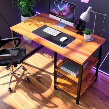 Imagem de Mesa Escrivaninha 120cm com Nichos Home Office Estudo Escritório Industrial (Canela)