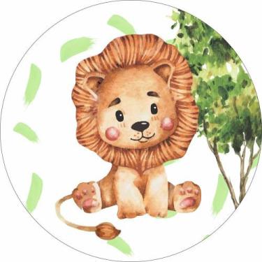 Imagem de Painel de Tecido Sublimado Redondo Leãozinho Aquarela e Árvore C/ Elás