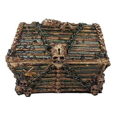 Imagem de Ebros 'Dead Man's Chest' Pirata Davy Jones Navio Assombrado Crânios e Ossos Caixa de Joias Decorativas com Dobradiças 14 cm Design de Baú do Tesouro Estatueta Macabra Acessório de Halloween