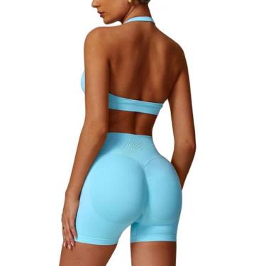 Imagem de Conjunto de treino ABOCIW, sutiã esportivo feminino Halter, shorts de 
