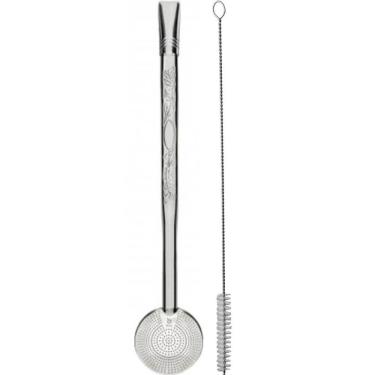 Imagem de Bomba de Chimarrão Estampada 21cm Bojo Mil Furos Aço Inox com Rosca para Mate