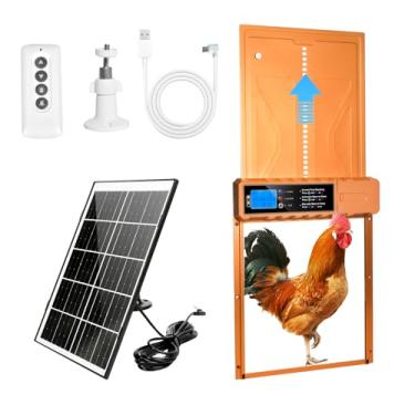 Imagem de Porta automática para galinheiro com energia solar, porta automática para frangos com tamanho grande 27 x 35 cm, design antibeliscão, liga de alumínio e à prova de intempéries, para frango jovem a