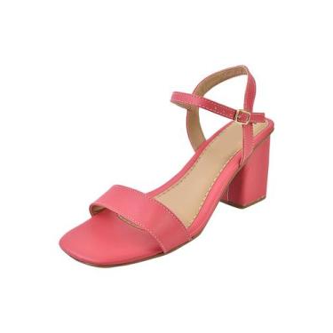 Imagem de  Sandalia Feminina Salto Grosso Bico Quadrado Vermelho  - Valicia Shoe