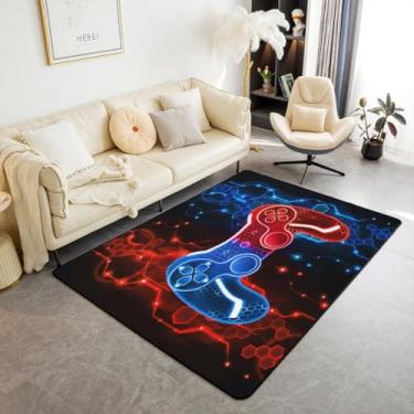 Imagem de Feelyou Tapete de área para gamer, controle de jogo, tapetes para sala de estar, 3 x 5, meninos, favo de mel, presentes decorativos, conjunto de tapete de jogo com padrão vermelho e azul