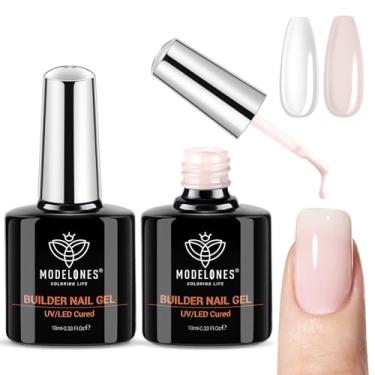 Imagem de modelones Builder Nail Gel, 2 peças de esmalte transparente e de cobertura Nude Builder, 20.3 cm-One Apex Building Thickening Strengthener Extension Rubber Color Base Gel para DIY Home Salon Gifts