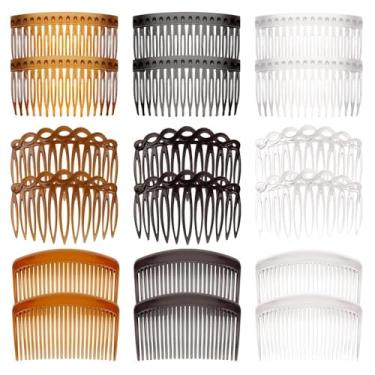 Imagem de 18 pentes laterais franceses, pentes laterais de plástico FULANDL pente decorativo com dentes, clipes de pente deslizantes para mulheres, véu de noiva de casamento, meninas, cabelo fino grosso