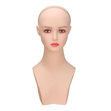 Imagem de harayaa Cabeça de manequim feminina, suporte para peruca, com orifício de inserção para apliques de cabelo, exibição de perucas, modelagem, Lábios Rosados