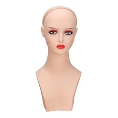 Imagem de harayaa Cabeça de manequim feminina, suporte para peruca, com orifício de inserção para apliques de cabelo, exibição de perucas, modelagem, Lábio Vermelho