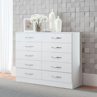 Imagem de Cômoda Casal 10 Gavetas 117x92cm Mdp Branco 3017 Menu Móveis Branco