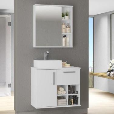 Imagem de Armário Aéreo Para Banheiro 60Cm Com Porta E Espelho Branco - LYAM DEC