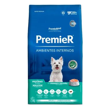 Imagem de Ração Premier Ambientes Internos Cães Adultos Porte Pequeno Frango e Salmão 7,5kg