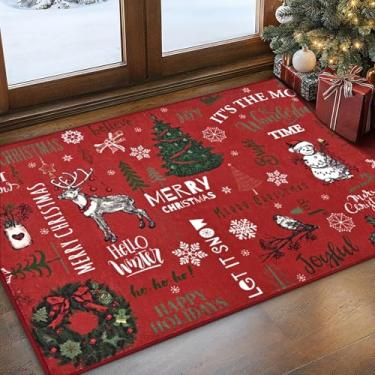 Imagem de Likiyol Tapete de entrada de Natal, tapete pequeno, 5 x 7 cm, tapete de porta feliz Natal, entrada interna, macio, rena, boneco de neve, tapetes para entrada, antiderrapante, tapete de Natal para