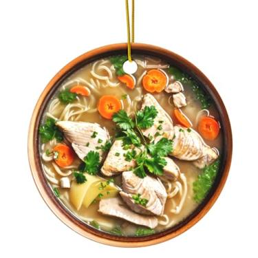 Imagem de Enfeite de Natal para canja de galinha – Enfeite gastronômico com tema de comida confortável com macarrão e legumes para mãe, avó, amantes da cozinha, família e Natal engraçado (design plano, não 3D)