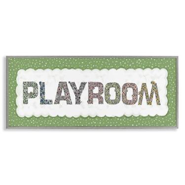 Imagem de Stupell Industries Arte giclée emoldurada cinza para sala de jogos com borda verde, design de Jennifer Stith, 33 x 30