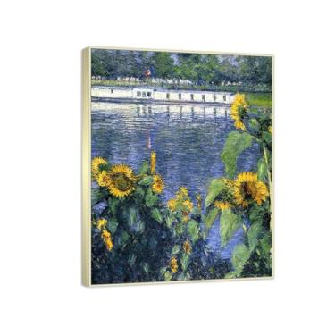 Imagem de Pintura famosa de arte de parede - (girassóis) por Gustave Caillebotte - Reproduções impressas em tela - Imagens para decoração de sala de estar (30 x 40 cm (11,8 x 15,7 pol)/molduras champanhe)