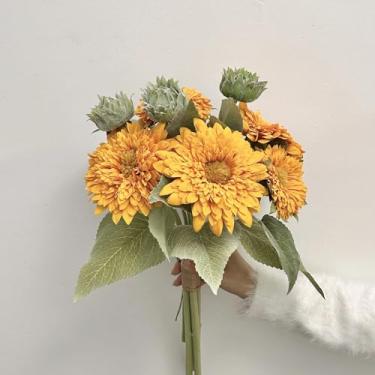 Imagem de Buquê de Girassol Artificial, Flor de Seda para Decoração de Casa, Acessórios, Buquê de Noiva para Casamento, Festa, Flores Falsas, Enfeites (Amarelo Claro)