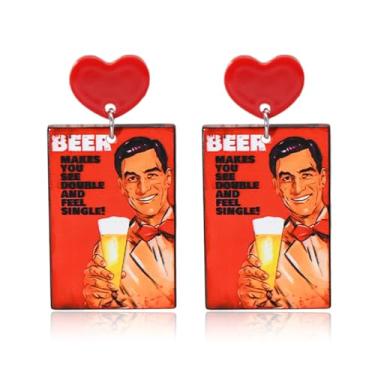 Imagem de QLYOVWE Oktoberfest Brincos femininos vintage anos 70 anos 80 cerveja publicidade brincos retrô tema bar pub festa feriado bebida álcool jóias acessório, Medium, Acrílico, Sem pedra preciosa