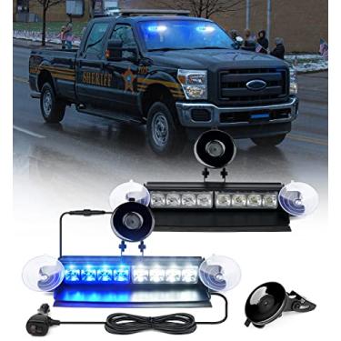 Imagem de Xprite Painel de para-brisa LED estroboscópico piscando barra de luz dupla de alumínio com ventosas viseira de deck aviso de perigo da polícia semáforos para emergência voluntário bombeiros veículos POV caminhões branco e azul