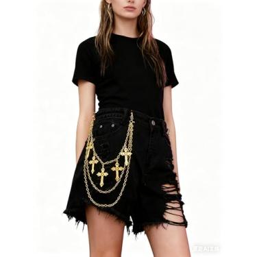 Imagem de Corrente gótica de calça cruzada em camadas, corrente de jeans punk com borla para mulheres e homens, acessórios de Halloween, free size, Liga metálica, Liga metálica.