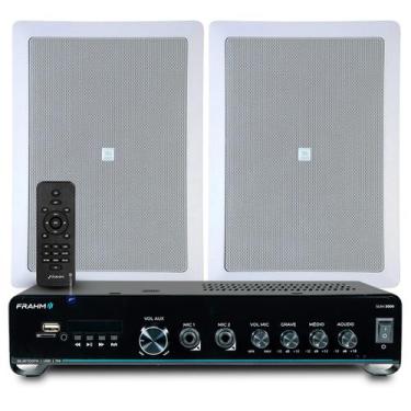 Imagem de Kit Som Ambiente Embutir Teto Jbl 2 Arandelas Retangular + Receiver Sl