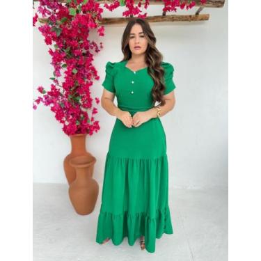 Imagem de Vestido Longo Rodado com Manga Curta Elegante de Festa - Fashion, Verd