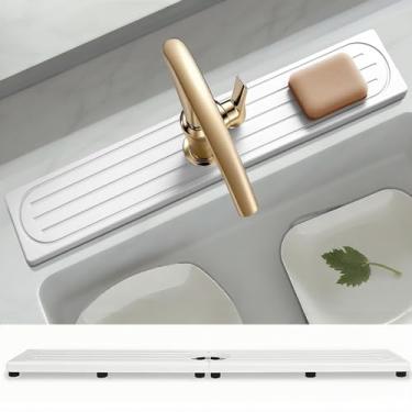 Imagem de Tapete de torneira para pia de cozinha com pés elevados, tapete de pia de pedra de secagem rápida ao redor da torneira, bandeja de pedra absorvente de água, protetor de respingos e protetores de pia