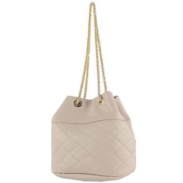 Imagem de modamoda de T245/T246 Bolsa feminina de couro italiano, fecho de corrente dourada, 20 x 14 cm, Creme/couro