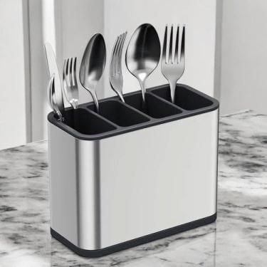 Imagem de Escorredor de Talheres em Aço Inox com Divisórias, 18x13x9cm, Organizador para Cozinha