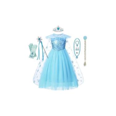 Imagem de Fantasia Princesa Elsa tamanho 5-6 com varinha, coroa, luvas e peruca 