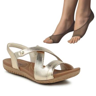 Imagem de Kit Sandália Usaflex Couro Feminina + 2 Pares de Meias