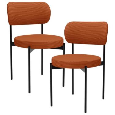 Imagem de Kit 02 Cadeiras Estofadas Para Sala De Jantar Louvre L02 Linho Terracota - Lyam Decor
