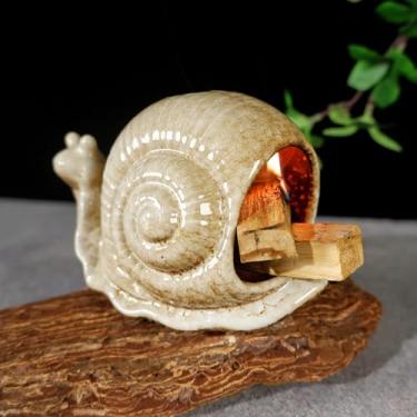Imagem de MOUGIGI Porta-caracol Palo Santo de cerâmica feito à mão e mini prato de incenso de chaminé - Queimador de cone elegante para palitos Palo Santo e sálvia, perfeito para limpeza de energia, ioga